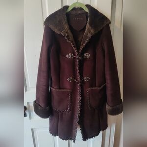 Via Spiga Dark Brown Faux Shearling Toggle Coat